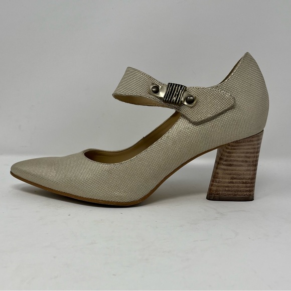 France Mode champagne Metallic Leather pumps with strap EU38.5 - Picture 5 of 13